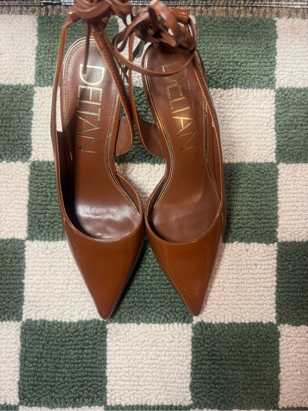 Deltan Brown Patent Leather Pointed Toe Lace-Up Slingback Heels 7.5M